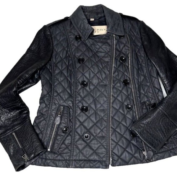 Authentic BURBERRY BRIT Quilted Lamb Leather Sleeve Jacket Quilted Fits a Large - Picture 9 of 16